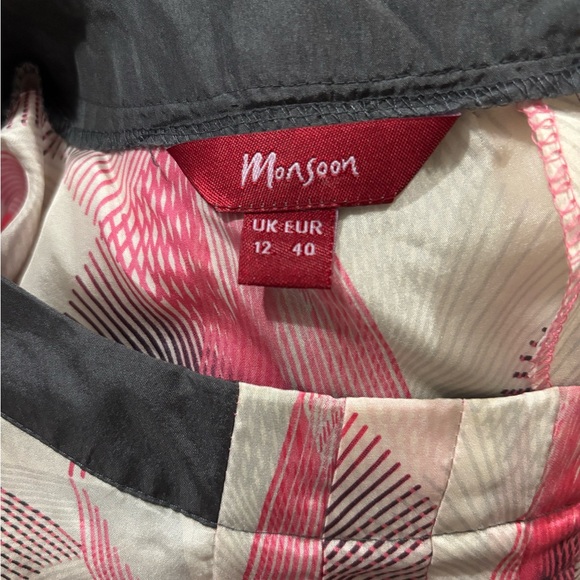 100% Silk Shift Mini Dress Mod Abstract Geometric Print Pink Gray Sleeveless 8 - Picture 3 of 4